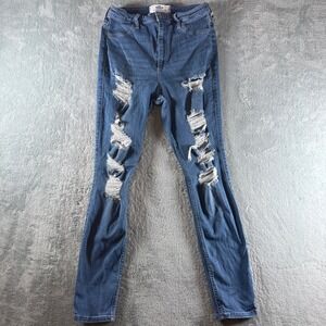 Hollister Curvy Ultra High-Rise Jean Legging Blue Distressed Jeans 13R W31 L28